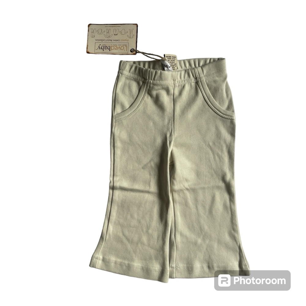 L’ovedbaby lounge pants in neutral tan, NWT, size 0-3 months